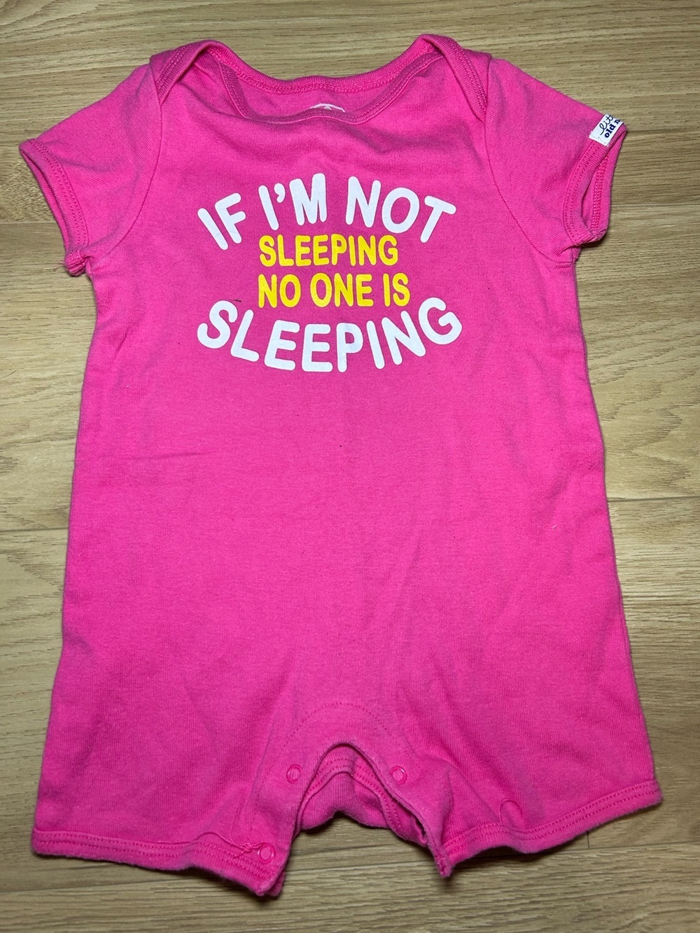 Old Navy Hot Pink Short Sleeve Baby Romper with Yellow & White Text
